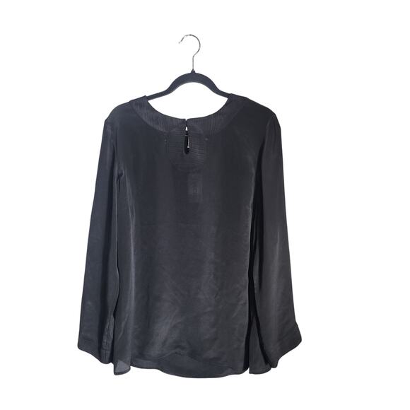 NWT Chicos 100% Silk Sz M Black Long Sleeve Pleated Loop Neck Dressy Blouse Top - Picture 1 of 7
